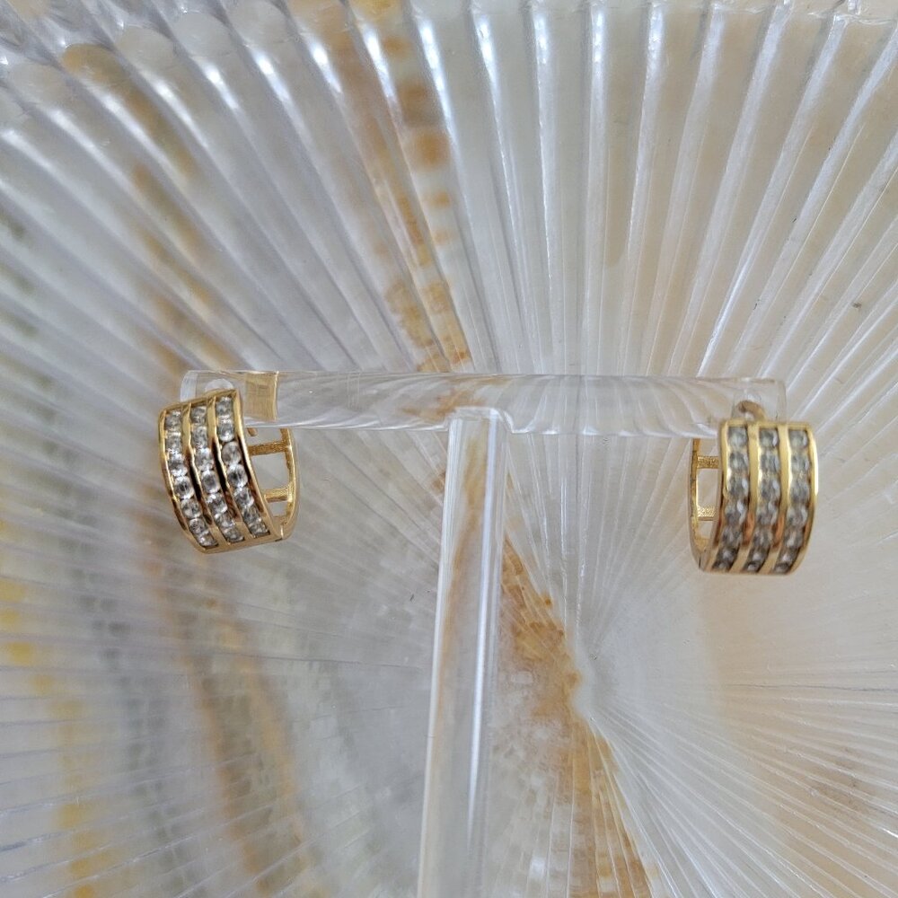 Gold Huggie Sparkling Stone Earrings